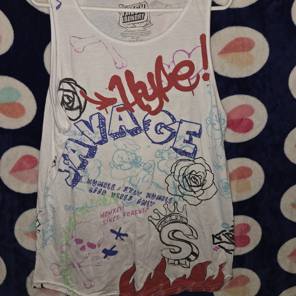 White Graphic Kids Tank Top
